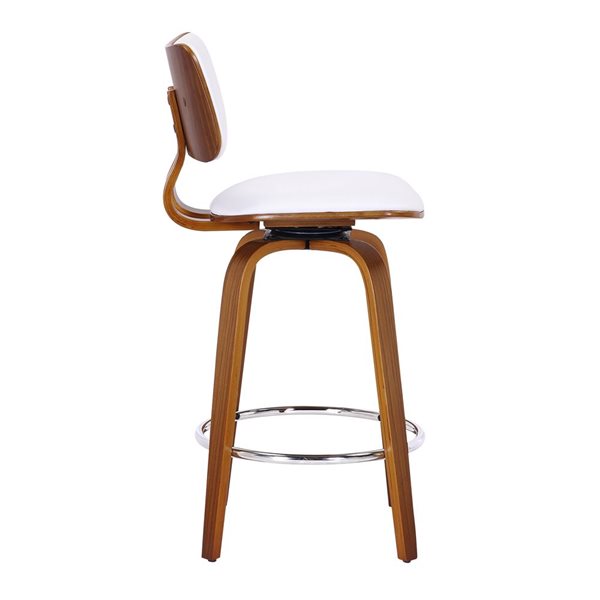 Tabouret de comptoir de 26 po !nspire moderne du milieu du siècle avec siège pivotant blanc et noyer