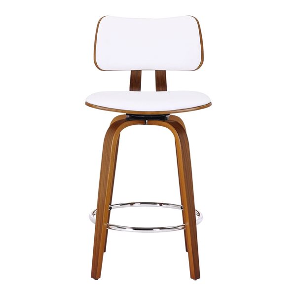 Tabouret de comptoir de 26 po !nspire moderne du milieu du siècle avec siège pivotant blanc et noyer