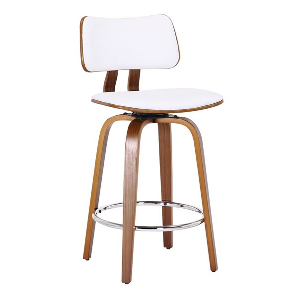 Tabouret de comptoir de 26 po !nspire moderne du milieu du siècle avec siège pivotant blanc et noyer