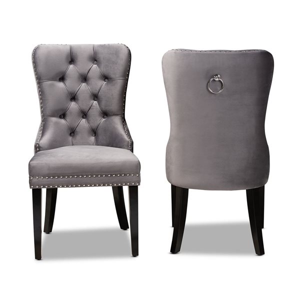 Baxton Studio Remy Grey Velvet Espresso Velvet Upholstered Wingback Chair with Wood Frame - Set of 2