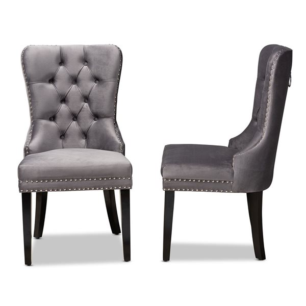 Baxton Studio Remy Grey Velvet Espresso Velvet Upholstered Wingback Chair with Wood Frame - Set of 2