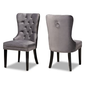 Baxton Studio Remy Grey Velvet Espresso Velvet Upholstered Wingback Chair with Wood Frame - Set of 2