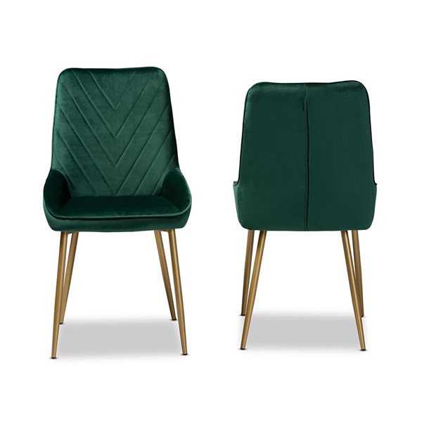 Baxton Studio Priscilla Green Contemporary Polyester Upholstered Side Chair with Wood Frame - Set of 2