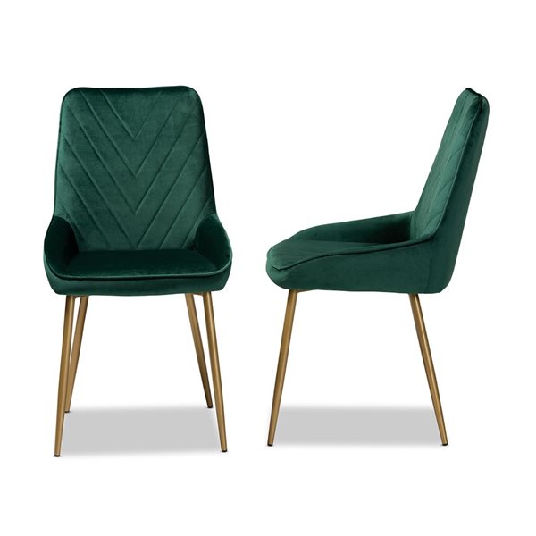 Baxton Studio Priscilla Green Contemporary Polyester Upholstered Side Chair with Wood Frame - Set of 2