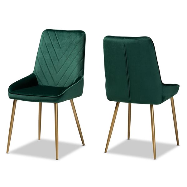 Baxton Studio Priscilla Green Contemporary Polyester Upholstered Side Chair with Wood Frame - Set of 2