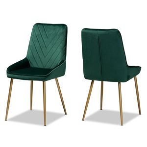 Baxton Studio Priscilla Green Contemporary Polyester Upholstered Side Chair with Wood Frame - Set of 2