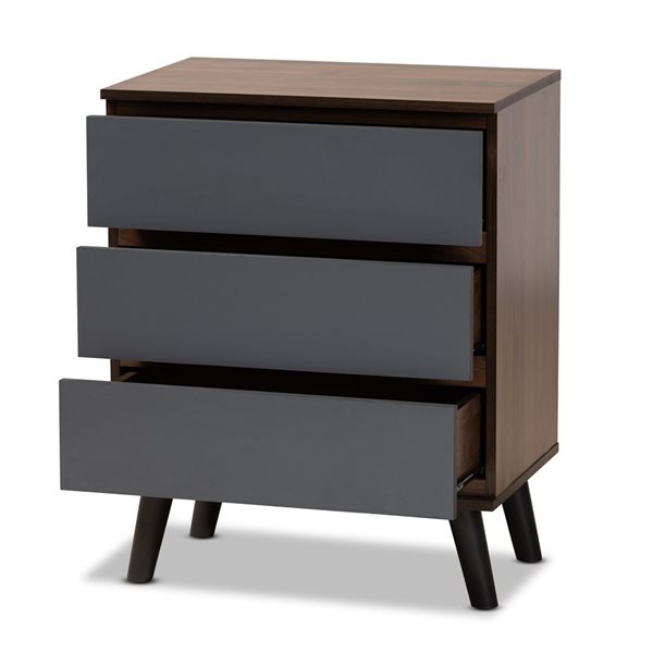 Baxton Studio Roldan Grey/Walnut Brown 3-Drawer Standard Chest