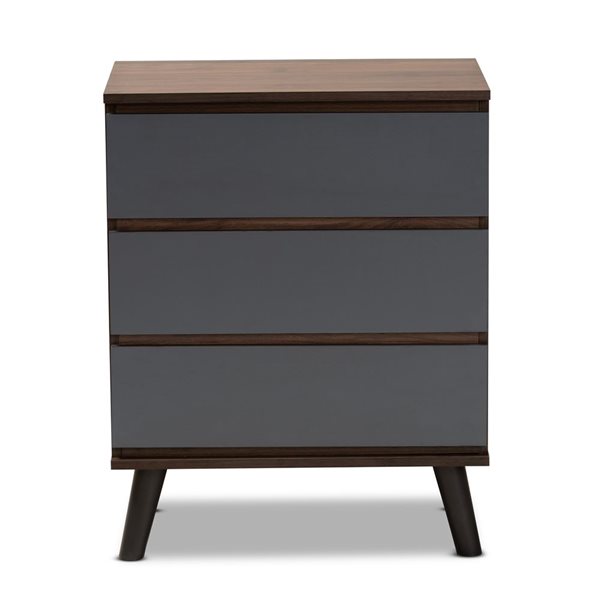 Baxton Studio Roldan Grey/Walnut Brown 3-Drawer Standard Chest