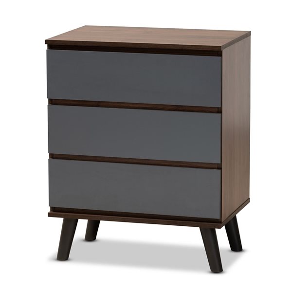 Baxton Studio Roldan Grey/Walnut Brown 3-Drawer Standard Chest