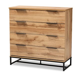 Baxton Studio Reid Oak/Black 4-Drawer Standard Dresser