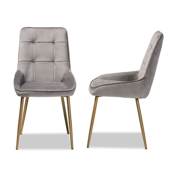 Baxton Studio Gavino Grey Contemporary Polyester Upholstered Side Chair with Wood Frame - Set of 2