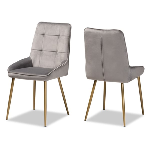 Baxton Studio Gavino Grey Contemporary Polyester Upholstered Side Chair with Wood Frame - Set of 2