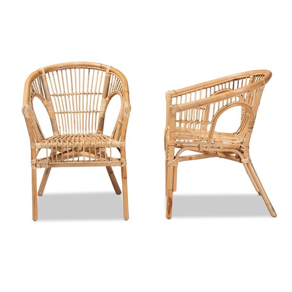 Baxton Studio Alleta Contemporary Arm Chair with Wicker Frame - Set of 2