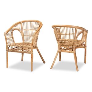 Baxton Studio Alleta Contemporary Arm Chair with Wicker Frame - Set of 2