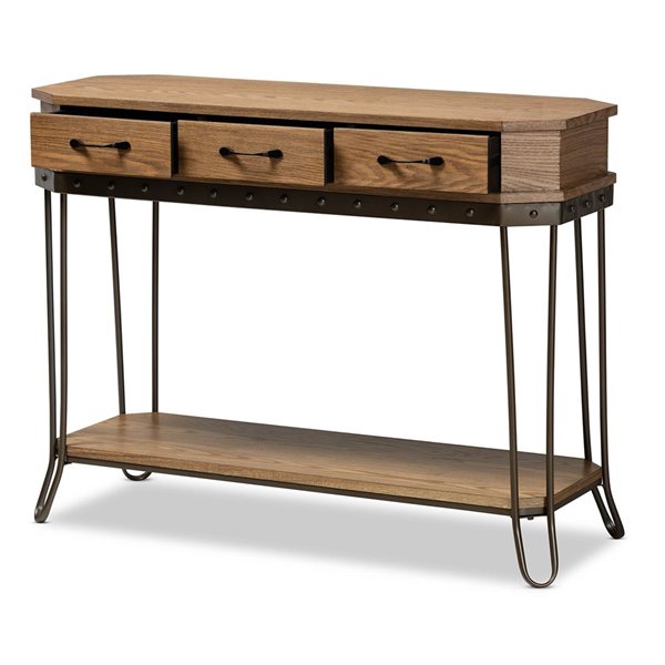 Baxton Studio Kellyn Oak Brown Industrial Console Table