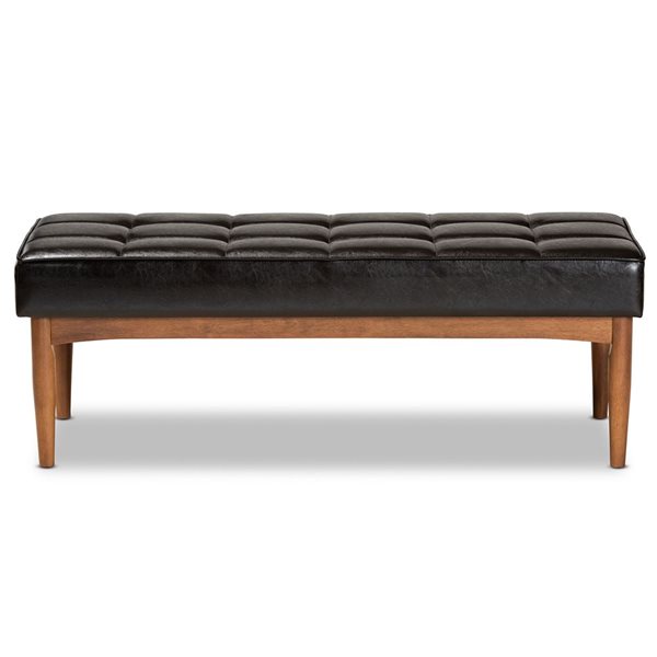 Baxton Studio Sanford Dark Brown Faux Leather and Walnut Rectangular Dining Bench