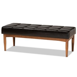 Baxton Studio Sanford Dark Brown Faux Leather and Walnut Rectangular Dining Bench