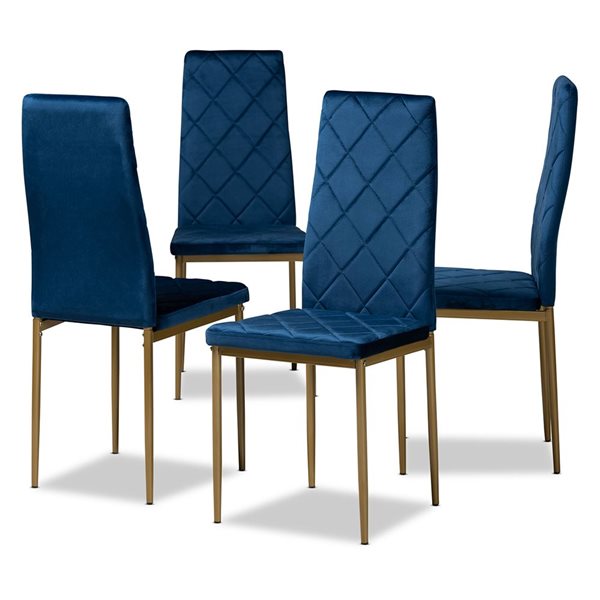 Baxton Studio Blaise Navy Blue Contemporary Polyester Upholstered Side Chair with Wood Frame - Set of 4