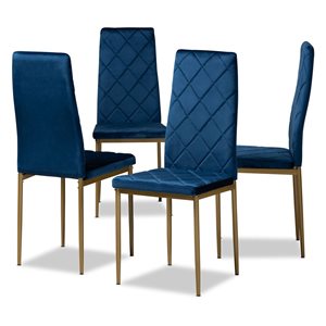 Baxton Studio Blaise Navy Blue Contemporary Polyester Upholstered Side Chair with Wood Frame - Set of 4