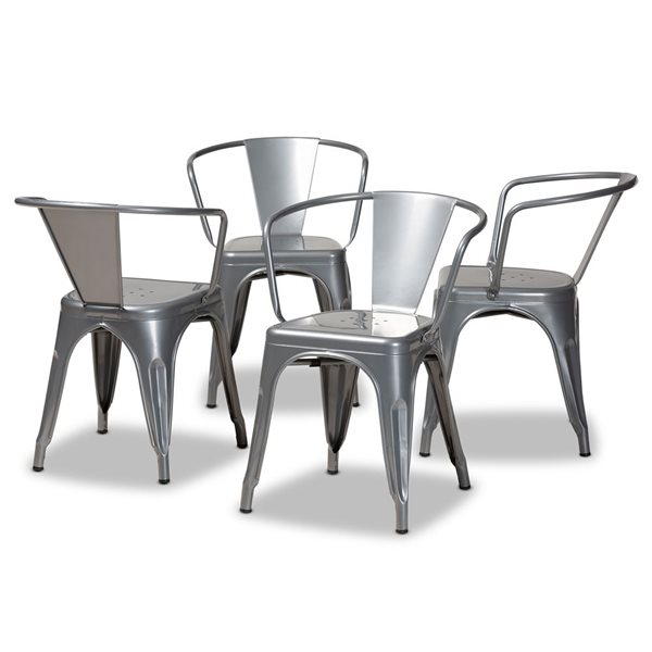 Baxton Studio Ryland Grey Contemporary Arm Chair with Metal Frame - Set of 4
