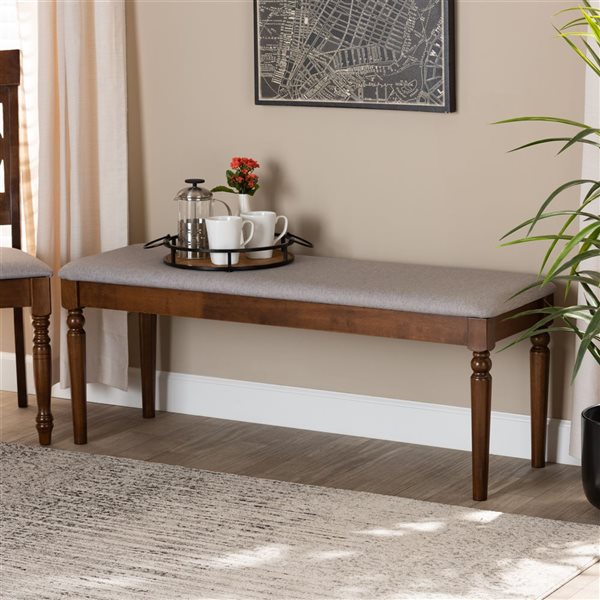 Baxton Studio Giovanni Grey and Walnut Brown Rectangular Dining Bench