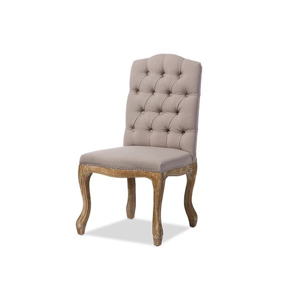 Baxton Studio Hudson Traditional Linen Upholstered Side Chair with Wood Frame