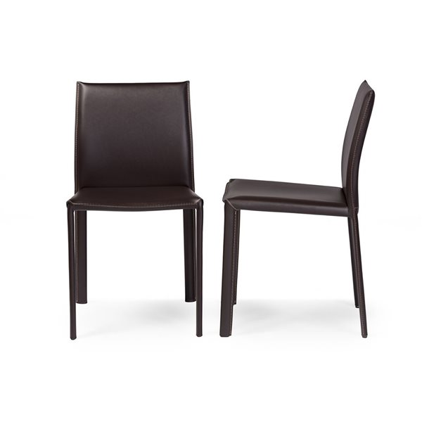 Baxton Studio Brown Contemporary Faux Leather Upholstered Side Chair with Metal Frame - Set of 2