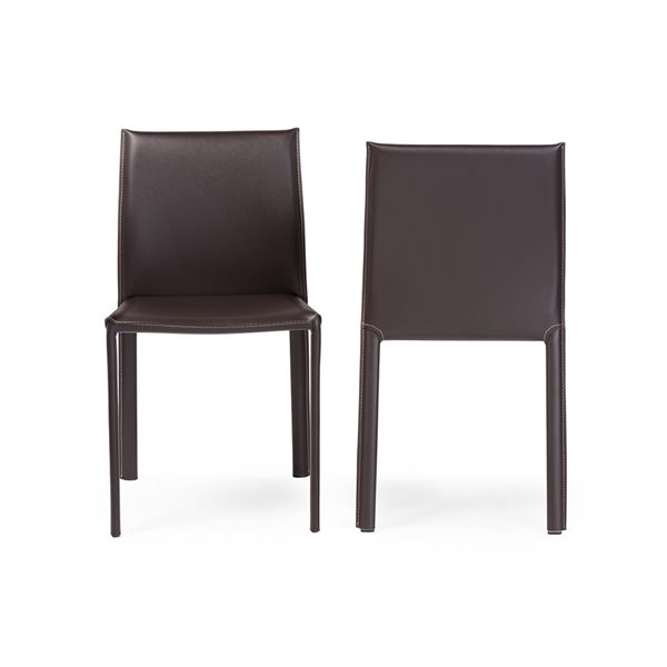 Baxton Studio Brown Contemporary Faux Leather Upholstered Side Chair with Metal Frame - Set of 2