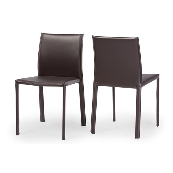 Baxton Studio Brown Contemporary Faux Leather Upholstered Side Chair with Metal Frame - Set of 2