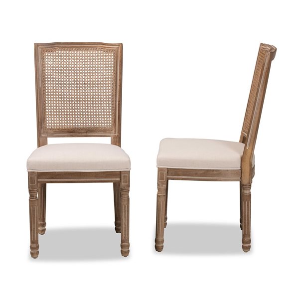 Baxton Studio Louane Beige and Antique Brown Polyester Upholstered Side Chair with Wood Frame - Set of 2