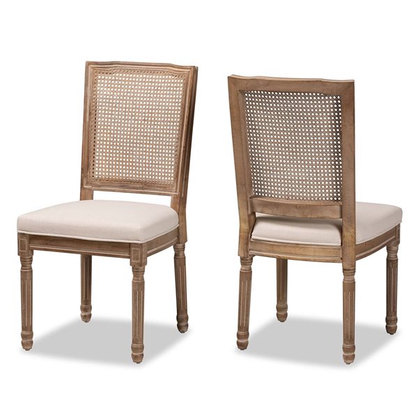 Baxton Studio Louane Beige and Antique Brown Polyester Upholstered Side Chair with Wood Frame - Set of 2