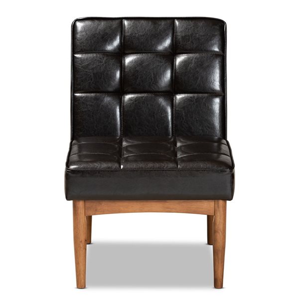 Baxton Studio Sanford Traditional Dark Brown Faux Leather Upholstered Side Chair with Wood Frame