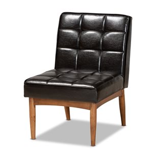 Baxton Studio Sanford Traditional Dark Brown Faux Leather Upholstered Side Chair with Wood Frame