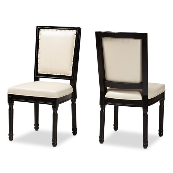 Baxton Studio Louane Traditional Faux Leather Upholstered Side Chair with Wood Frame Set of 2