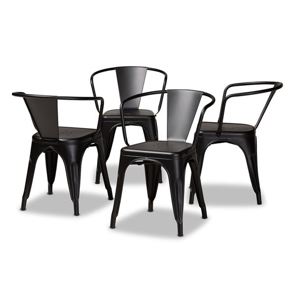 Baxton Studio Ryland Contemporary Arm Chair with Black Metal Frame - Set of 4