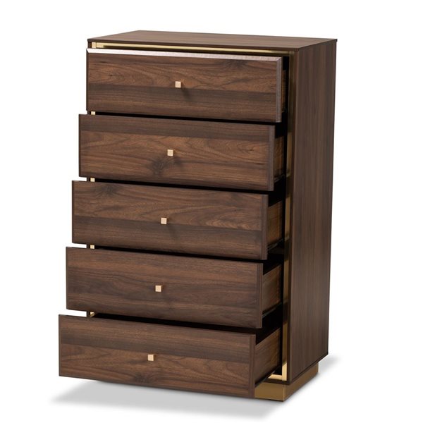 Baxton Studio Cormac Walnut Brown/Gold 5-Drawer Standard Chest