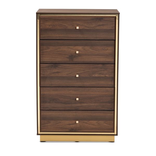 Baxton Studio Cormac Walnut Brown/Gold 5-Drawer Standard Chest