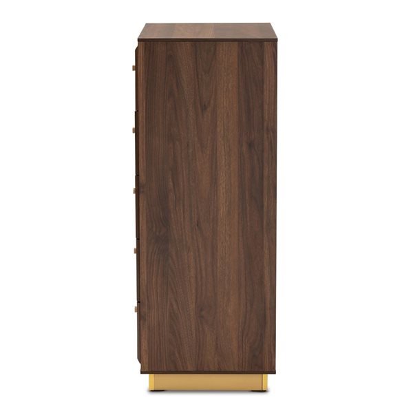 Baxton Studio Cormac Walnut Brown/Gold 5-Drawer Standard Chest