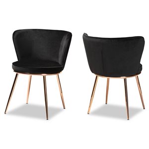 Baxton Studio Farah Black Contemporary Polyester Upholstered Side Chair with Metal Frame - Set of 2