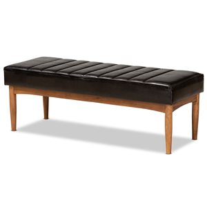 Baxton Studio Daymond Dark Brown Faux Leather and Walnut Rectangular Dining Bench