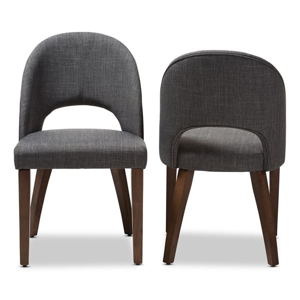 Baxton Studio Wesley Dark Grey Walnut and Polyester Upholstered Traditional Side Chair with Wood Frame - Set of 2