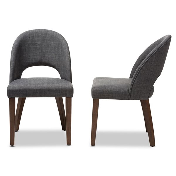 Baxton Studio Wesley Dark Grey Walnut and Polyester Upholstered Traditional Side Chair with Wood Frame - Set of 2