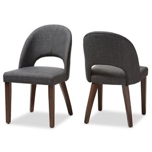 Baxton Studio Wesley Dark Grey Walnut and Polyester Upholstered Traditional Side Chair with Wood Frame - Set of 2