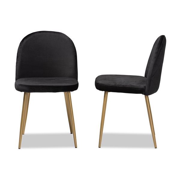 Baxton Studio Fantine Black Contemporary Polyester Upholstered Side Chair with Wood Frame - Set of 2