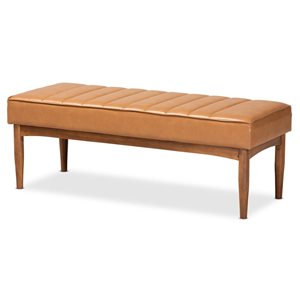 Baxton Studio Daymond Tan Faux Leather and Walnut Rectangular Dining Bench