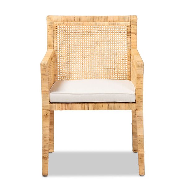 Baxton Studio Karis Contemporary Polyester Arm Chair with Wicker Frame