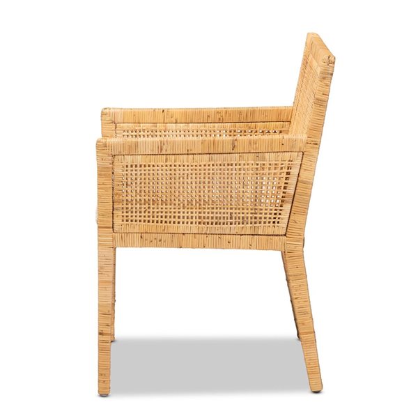 Baxton Studio Karis Contemporary Polyester Arm Chair with Wicker Frame