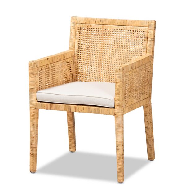 Baxton Studio Karis Contemporary Polyester Arm Chair with Wicker Frame