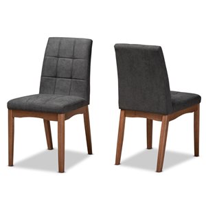 Baxton Studio Tara Dark Grey Polyester Upholstered Side Chair with Wood Frame - Set of 2