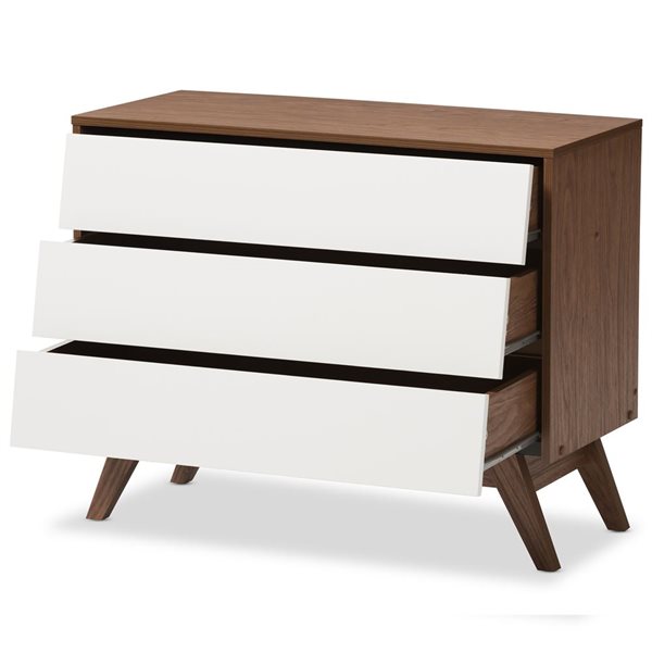 Baxton Studio Hildon White/Brown 3-Drawer Standard Chest